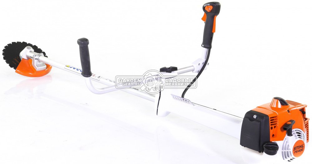 Бензиновый кусторез Stihl FS 400 K (GER, 40,2 куб.см., 1,9 кВт/2,6 л.с., длина - 164 см., пильный диск 24 зуба KSB MZ 225-24, леска - опция, 8,1 кг.)