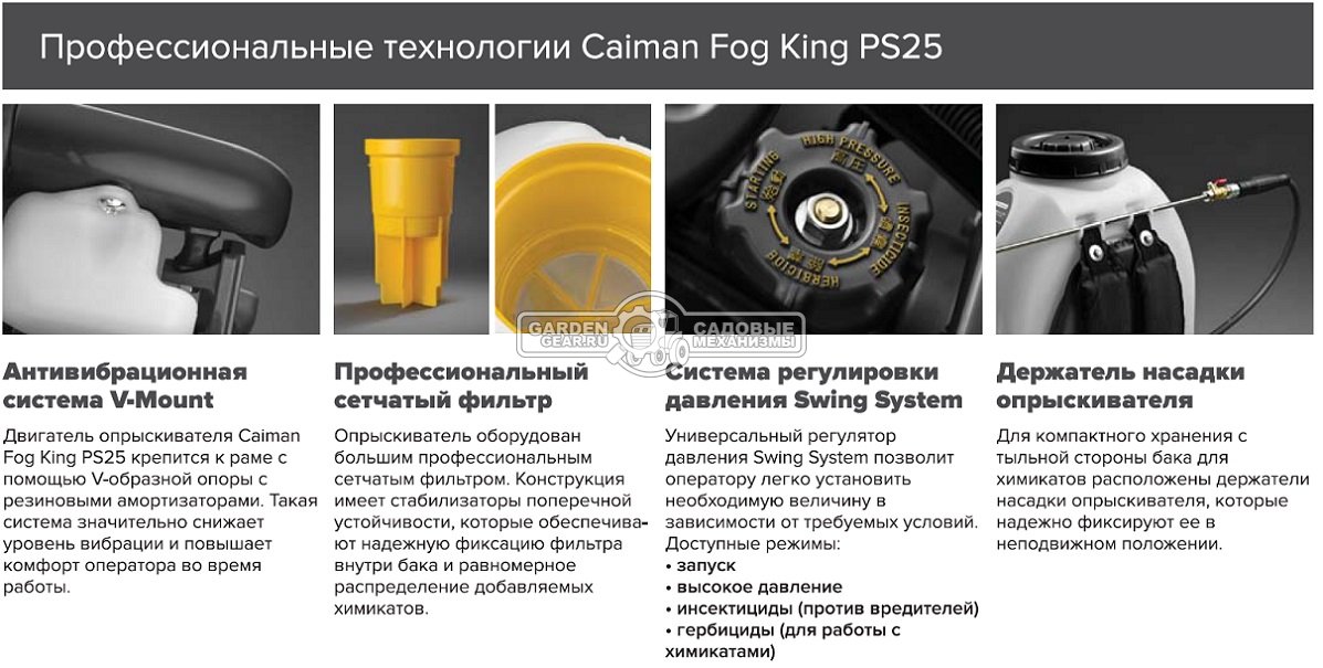 Опрыскиватель бензиновый Caiman Fog King PS25 (JPN, распыление давлением, Maruyama BE230P, 22,5 куб.см., 25 л., 35 бар, 8,8 кг.)