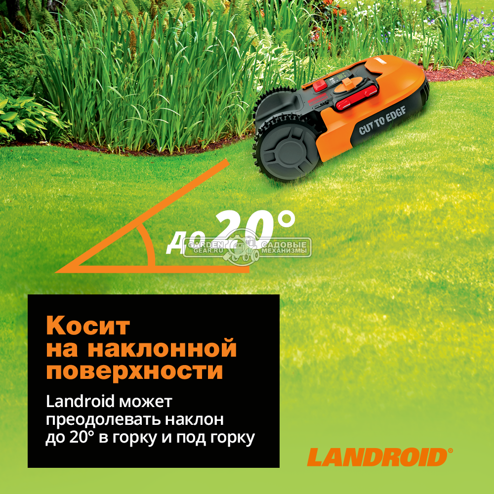 Газонокосилка робот Worx Landroid M WR143E (18 см, BL, 4 А/ч, 3.0 А, площадь газона до 1000 м2, Cut to Edge, SideCharger)