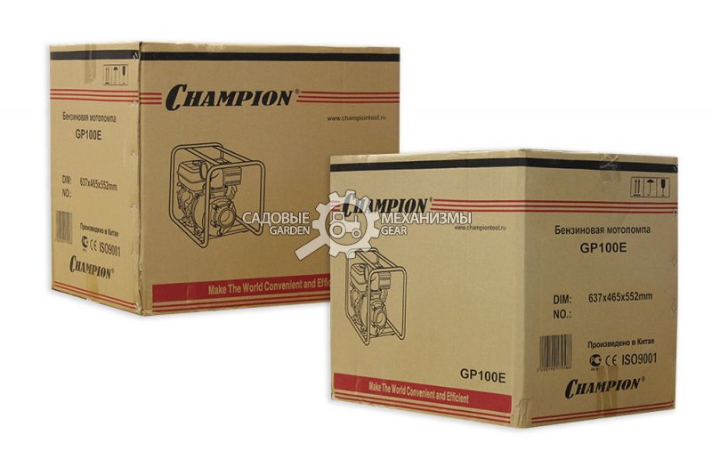 Мотопомпа бензиновая Champion GP100E для слабозагрязнённых жидкостей (PRC, Champion, 270 куб.см., 1600 л/мин., 4&quot;, 16 м, 49,5 кг.)