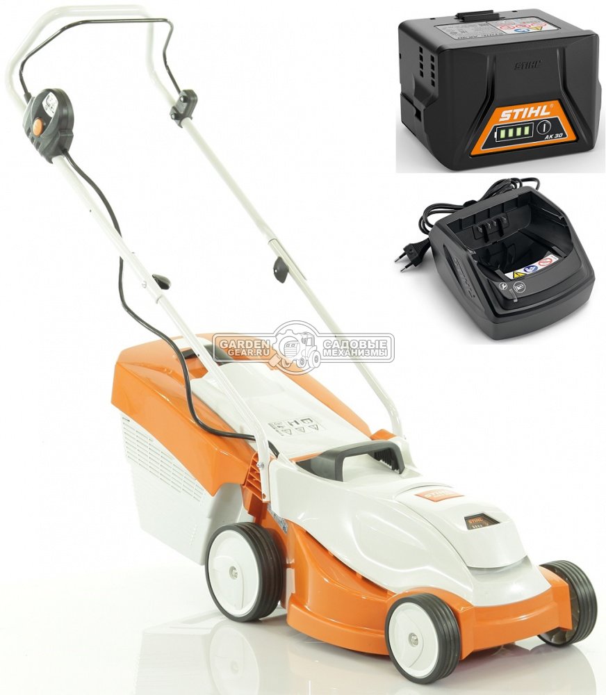 Газонокосилка аккумуляторная Stihl RMA 235.0 SET с АКБ AK 30 и ЗУ AL 101 (AUT, Compact 36В, 33 см, несамоходная, травосборник 30 л, пластик, 15,3 кг.)