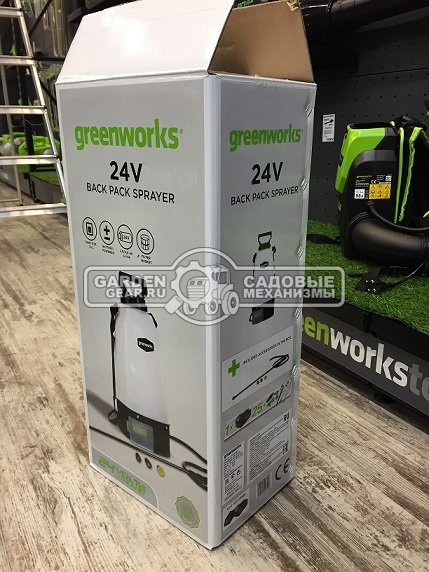 Опрыскиватель аккумуляторный GreenWorks GSP1250 без АКБ и ЗУ (PRC, 24В, ранцевый, 7.5 л, 2.2 л/мин, 2.9 кг)