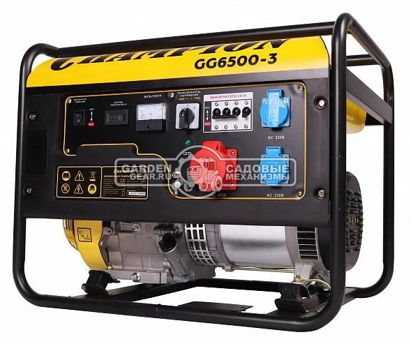 Бензиновый генератор Champion GG6500-3 двухрежимный 230/380В (PRC, Champion, 420 см3/15 л.с., 5.0/5.5 кВт, 25 л, 67 кг)