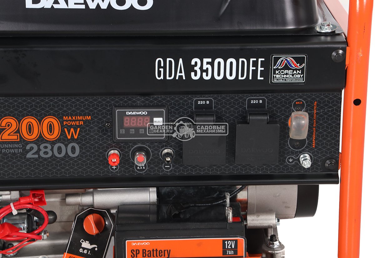 Двухтопливный генератор Daewoo GDA 3500 DFE сжиженный газ / бензин (PRC, Daewoo 210 DF-series, 208 см3, 2,8/3,2 кВт, электростартер, 18 л., 45 кг.)
