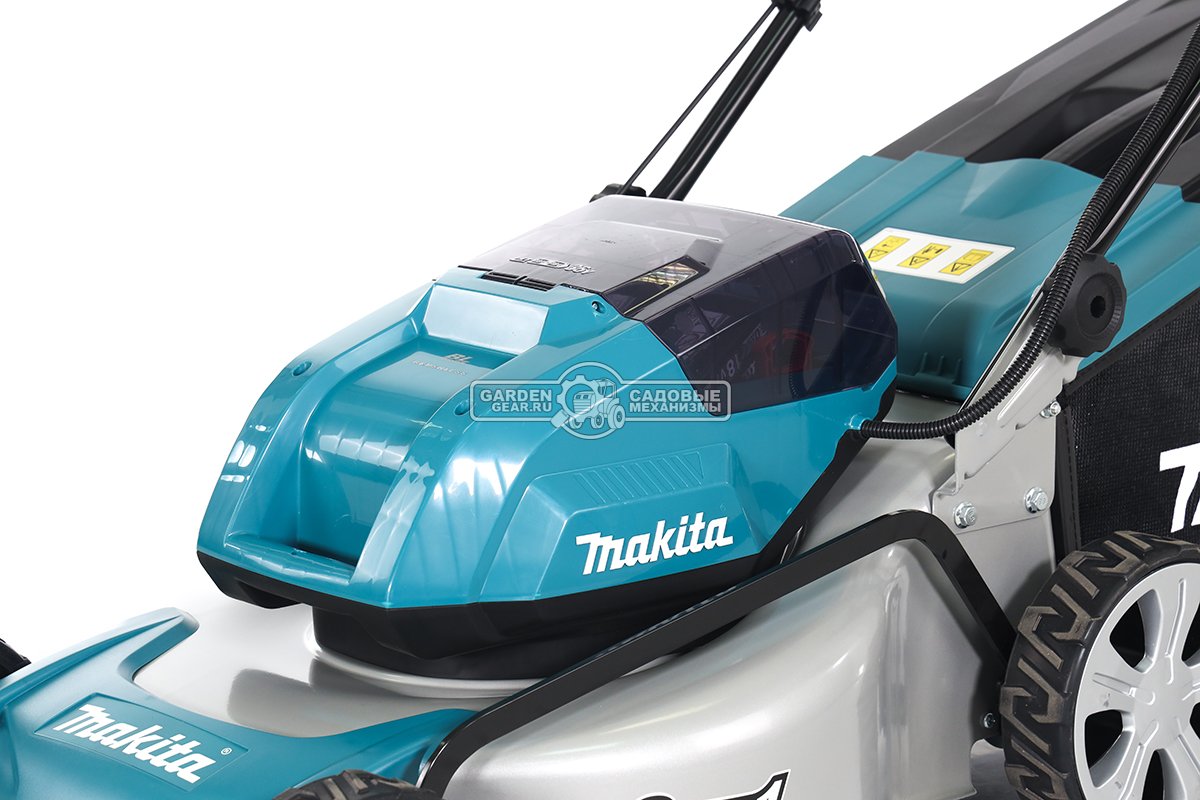 Газонокосилка аккумуляторная Makita DLM460PT2 с 2 АКБ 5 А/ч и ЗУ (PRC, LXT BL 2х18В, 46 см, сталь, 60 л., 27.6 кг)