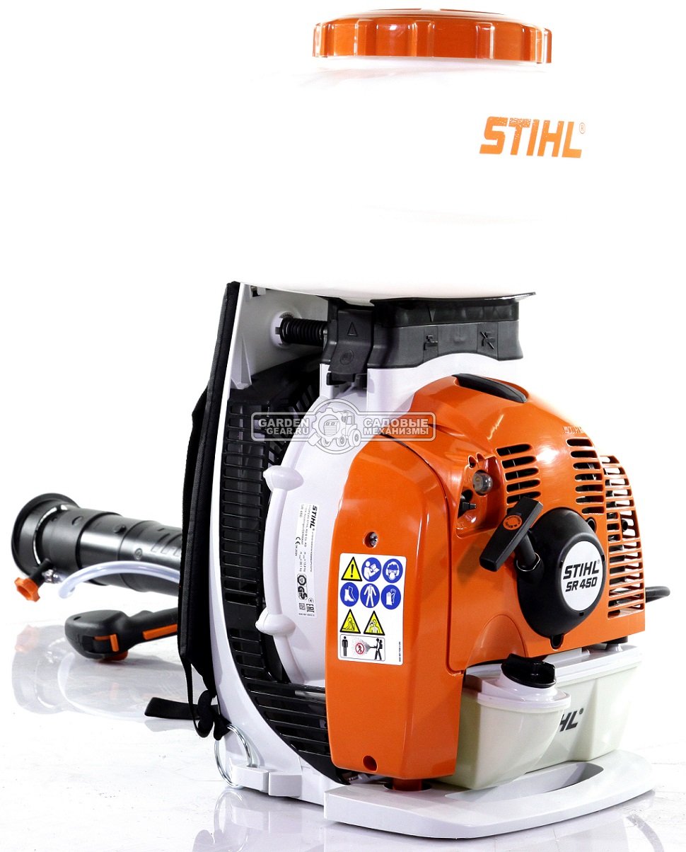 Опрыскиватель ранцевый бензиновый Stihl SR 450 (BRA, 63,3 куб.см., 2-MIX, 3,9 л.с., 14 л., 1300 м3/ч., до 14,5 м., сухое распыление, 12,8 кг.)