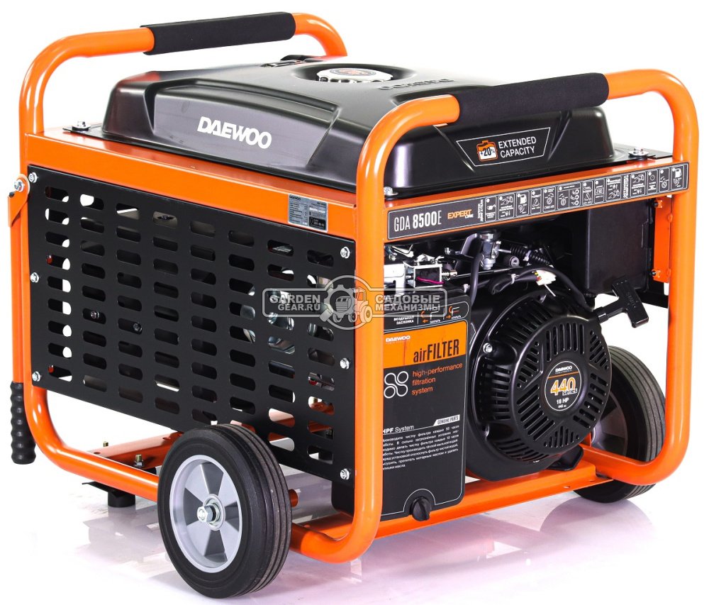 Бензиновый генератор Daewoo GDA 8500E (PRC, 445 см3, 7,0/7,5 кВт, электростартер, разъем ATS, колеса, 30 л, 93,4 кг.)
