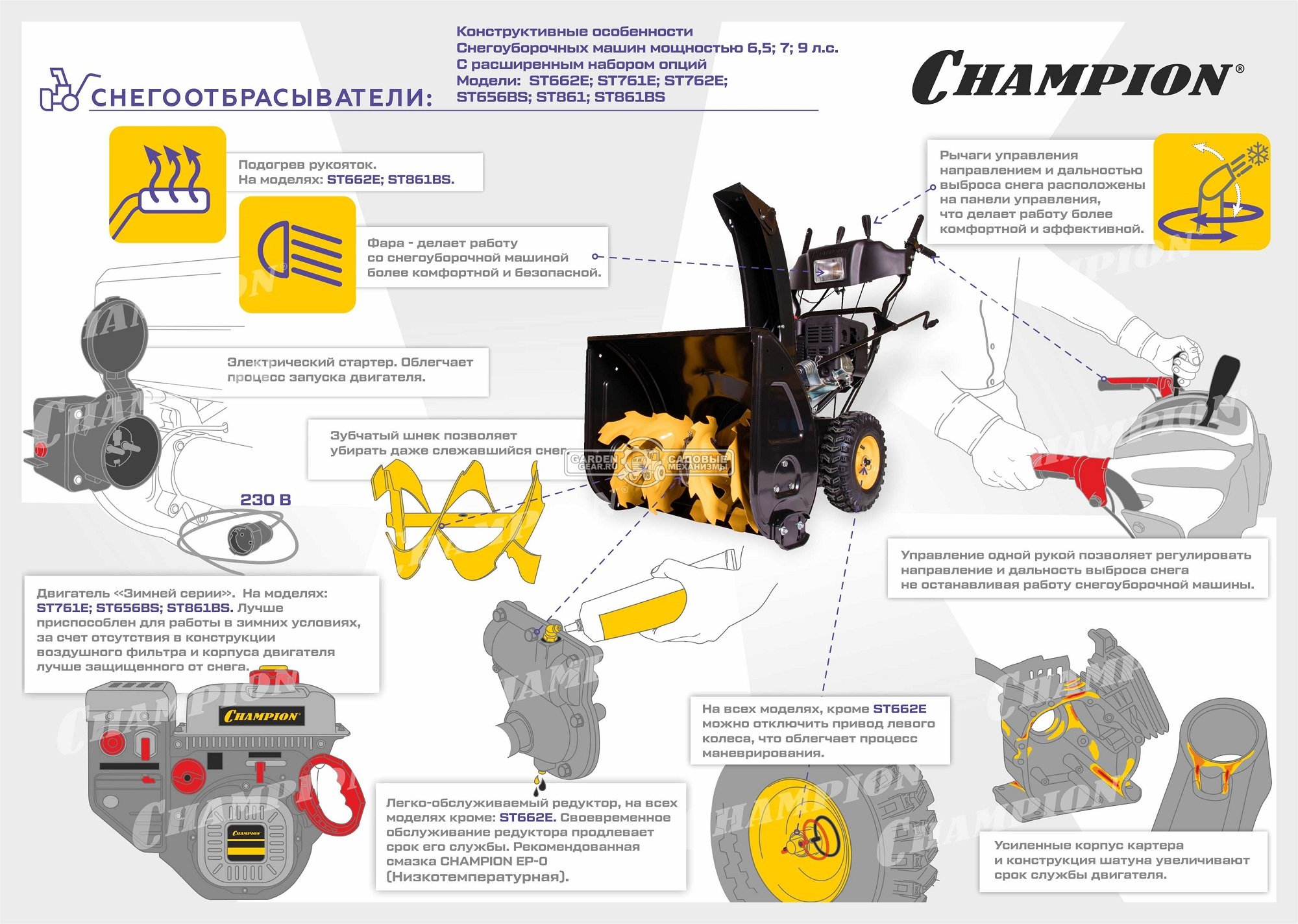 Снегоуборщик Champion ST861BS (PRC, 61 см, B&S, 250 см3, скорости 6/2, эл/стартер 220В, фара, 80 кг)