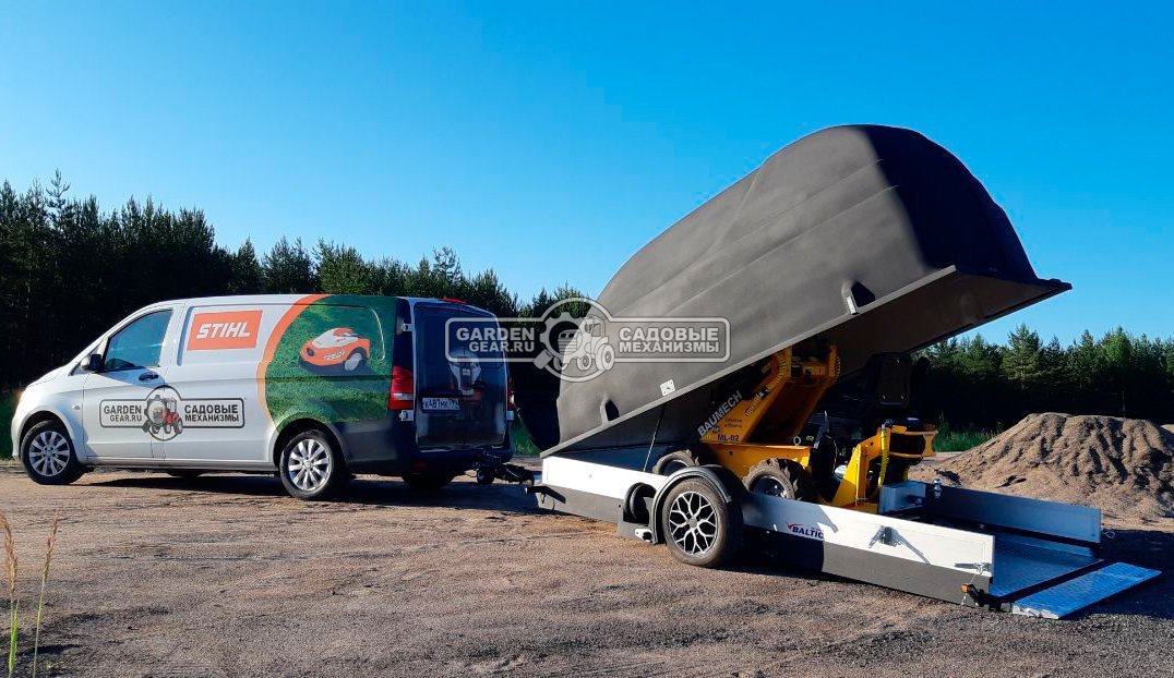 Прицеп с опускающейся платформой на пневмоподвеске Baltic Mechanic Polygon-City PC 750 для перевозки мини-спецтехники, пневмолифт, крышка, 3500x1500