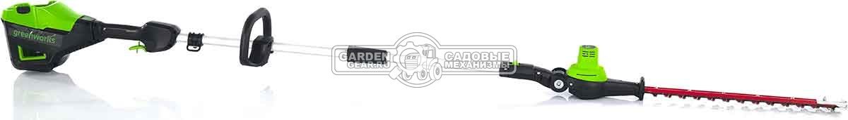 Кусторез аккумуляторный штанговый GreenWorks GD60PHT61 без АКБ и ЗУ (PRC, BL 60В, 51 см, ветки до 19 мм, штанга 2 м, 4.2 кг)