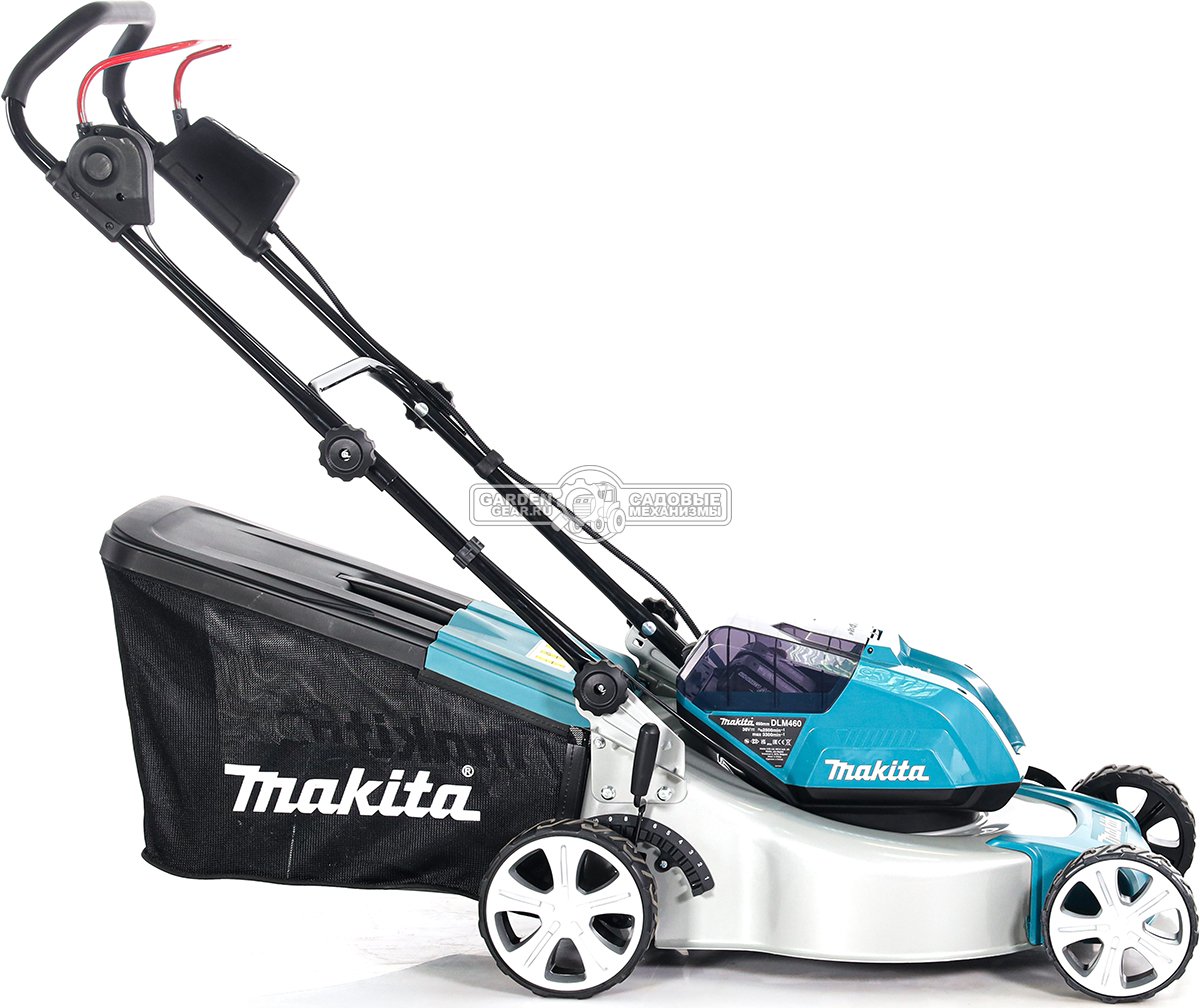 Газонокосилка аккумуляторная Makita DLM460PT2 с 2 АКБ 5 А/ч и ЗУ (PRC, LXT BL 2х18В, 46 см, сталь, 60 л., 27.6 кг)