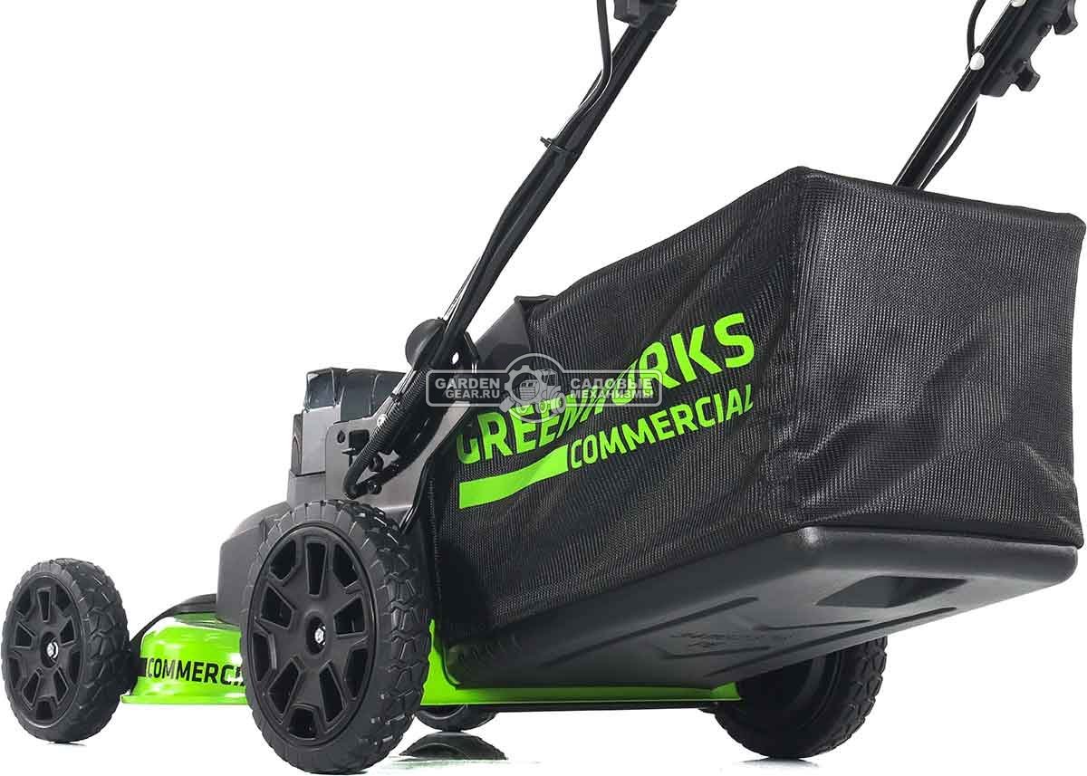 Газонокосилка аккумуляторная самоходная GreenWorks GC82LM61S TwinForce без АКБ и ЗУ (PRC, BL 82В, 61 см, сталь, 2 слота для АКБ, мульч., 70 л, 32 кг)