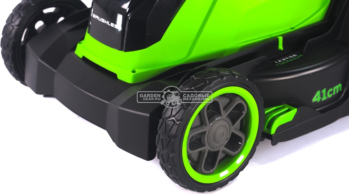 Газонокосилка аккумуляторная GreenWorks GD40LM411 с АКБ 5 А/ч и ЗУ (PRC, BL 40В, 41 см, пластик, мульчирование, 60 л, 16.5 кг)