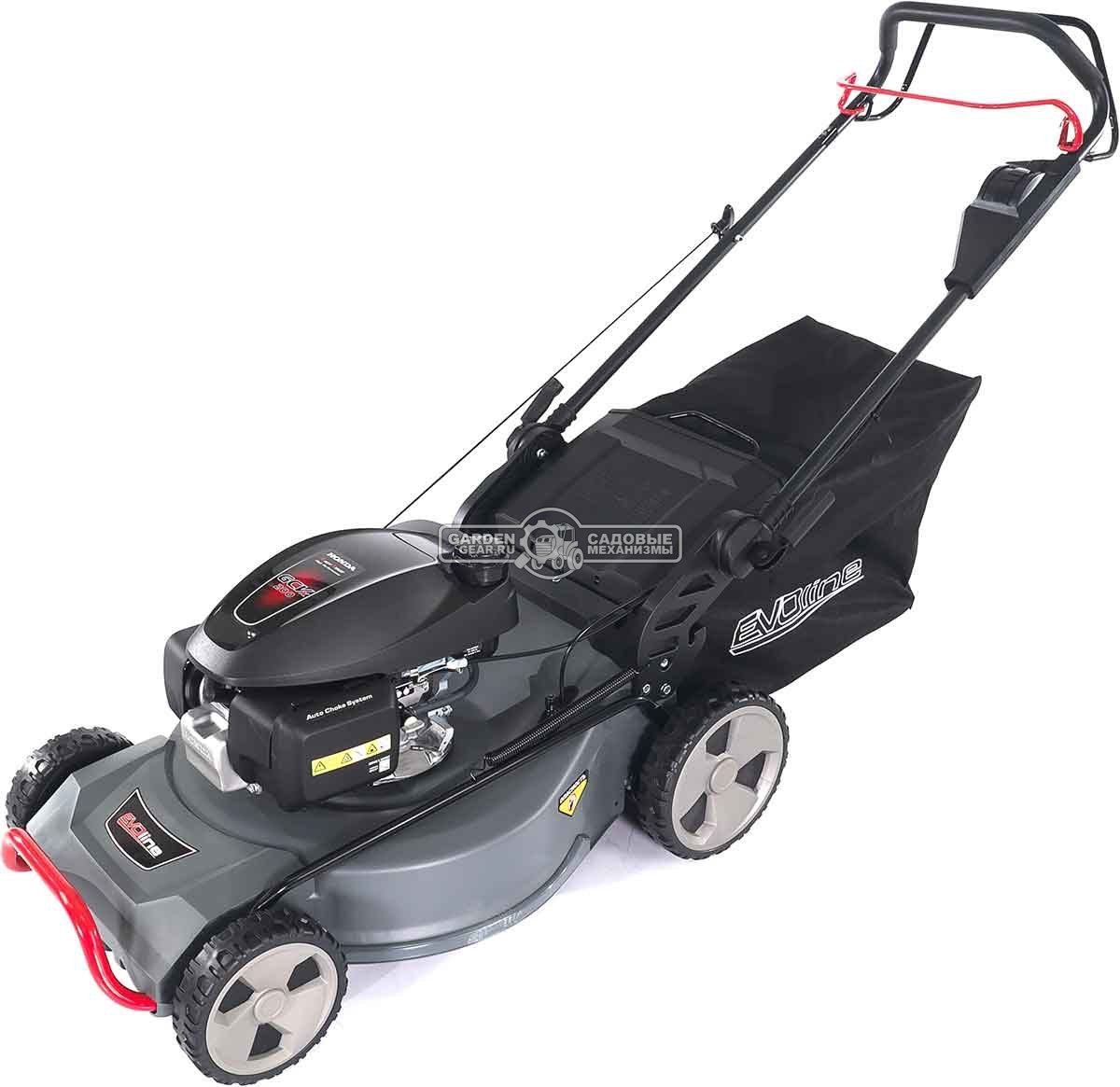 Газонокосилка бензиновая EVOline LMG 53 CSH Commercial (PRC, 53 см, Honda GCV200, 201 см3, 4 в 1, 70 л, сталь, 47 кг)