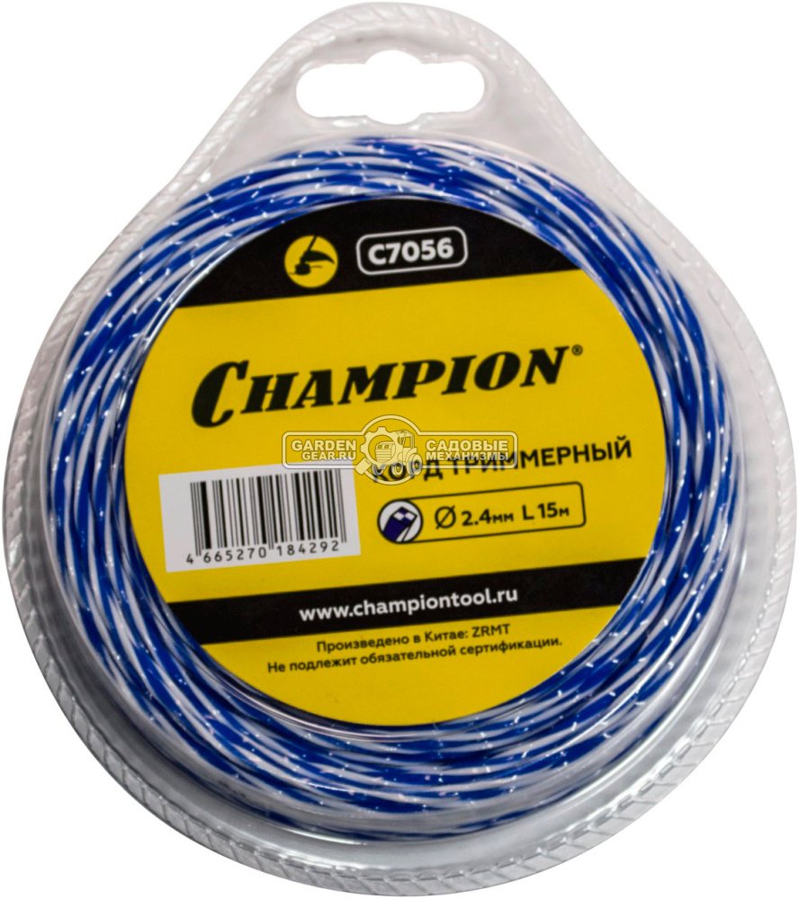 Леска триммерная Champion Sky-cutter 2,4 мм., 2-х компонентный материал, витой квадрат 2, 15 м.