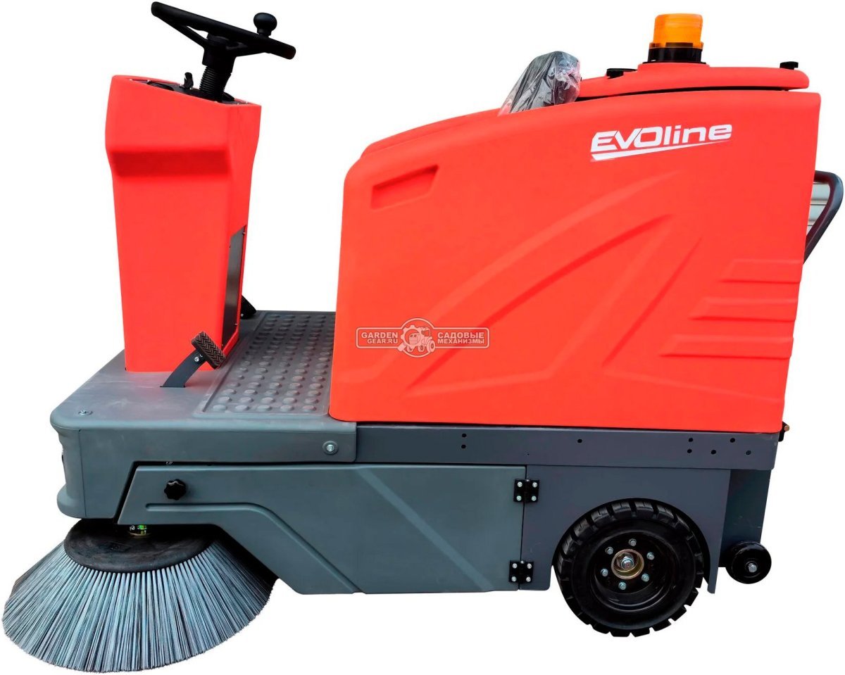 Подметальная машина аккумуляторная с сиденьем оператора EVOline SWB 1400 c LiFePo АКБ и ЗУ (PRC, 113 А/ч, 140 см, 150 л, 420 кг)