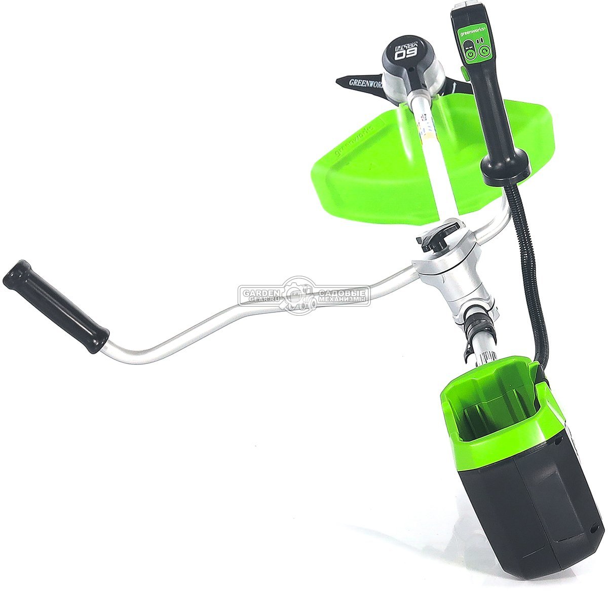 Мотокоса аккумуляторная GreenWorks GD60BCB без АКБ и ЗУ (PRC, BL 60В, нож 2Т + леска 2.0 мм, Т-рукоятка, 3.85 кг)