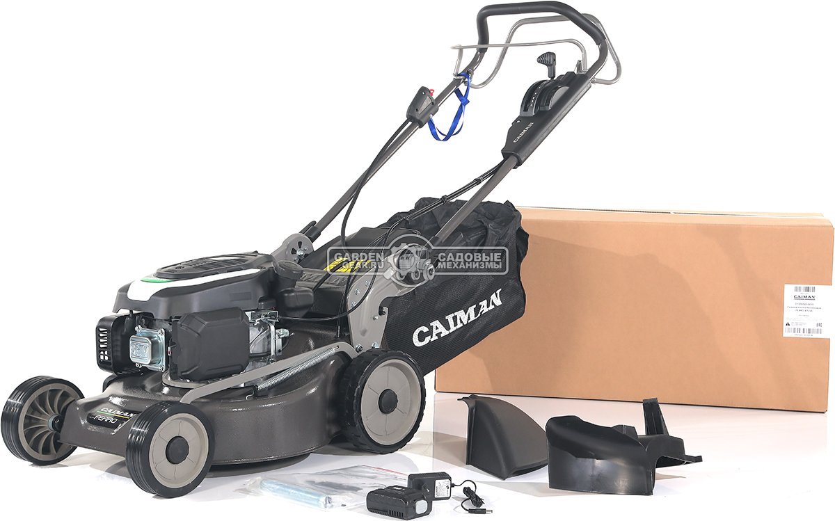 Газонокосилка бензиновая Caiman Ferro 47CVE с электрозапуском (RUS, 45 см, Caiman Green Engine, 166 см3, сталь, 4 в 1, 50 л, 40.5 кг)