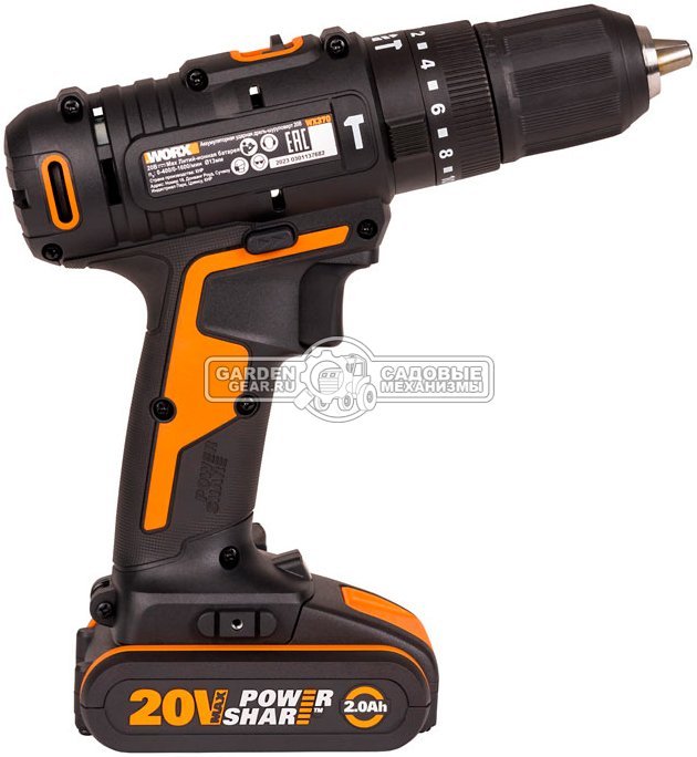Дрель - шуруповерт ударная аккумуляторная Worx WX370 с 2 АКБ 2 А/ч и ЗУ (PRC, 20В, 50 Нм, кейс, 1.0 кг)