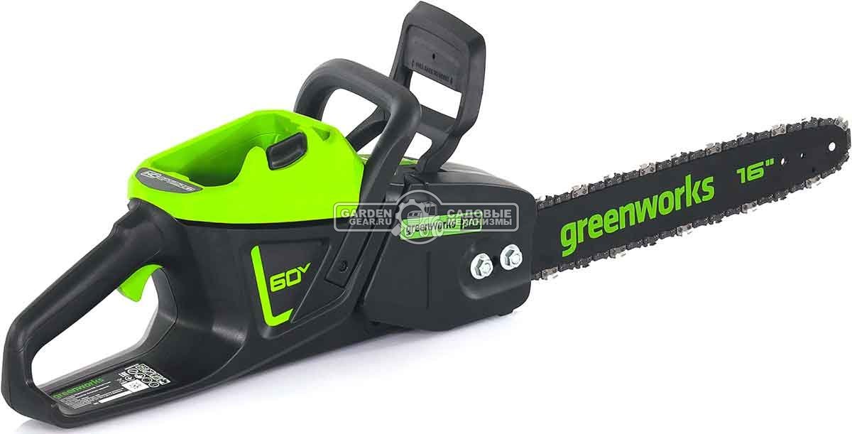 Пила аккумуляторная цепная GreenWorks GD60CS25 16" c АКБ 4 А/ч и ЗУ (PRC, BL 60В, 3/8"-1.3-56E, 4.7 кг)