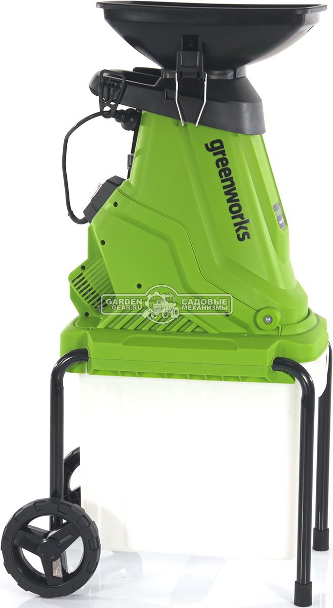 Садовый измельчитель веток электрический GreenWorks GW-2800SD (PRC, 2800 Вт, ветки до 40 мм, контейнер 40 л, 15 кг)