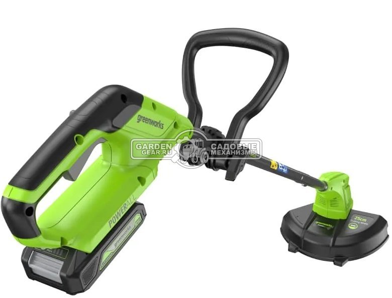 Триммер аккумуляторный GreenWorks G24LT251 с АКБ 2 А/ч и ЗУ (PRC, 24В, пласт. нож, 1.85 кг)