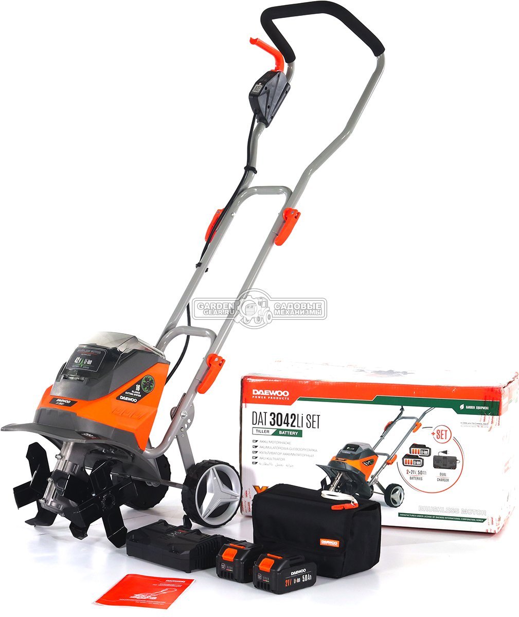 Культиватор аккумуляторный Daewoo DAT 3042Li SET с 2 АКБ 5 А/ч и ЗУ (PRC, BL 2х21В, 30 см, 11 кг)