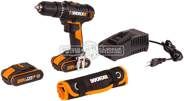 Дрель - шуруповерт ударная аккумуляторная Worx WX370 с 2 АКБ 2 А/ч и ЗУ (PRC, 20В, 50 Нм, кейс, 1.0 кг)