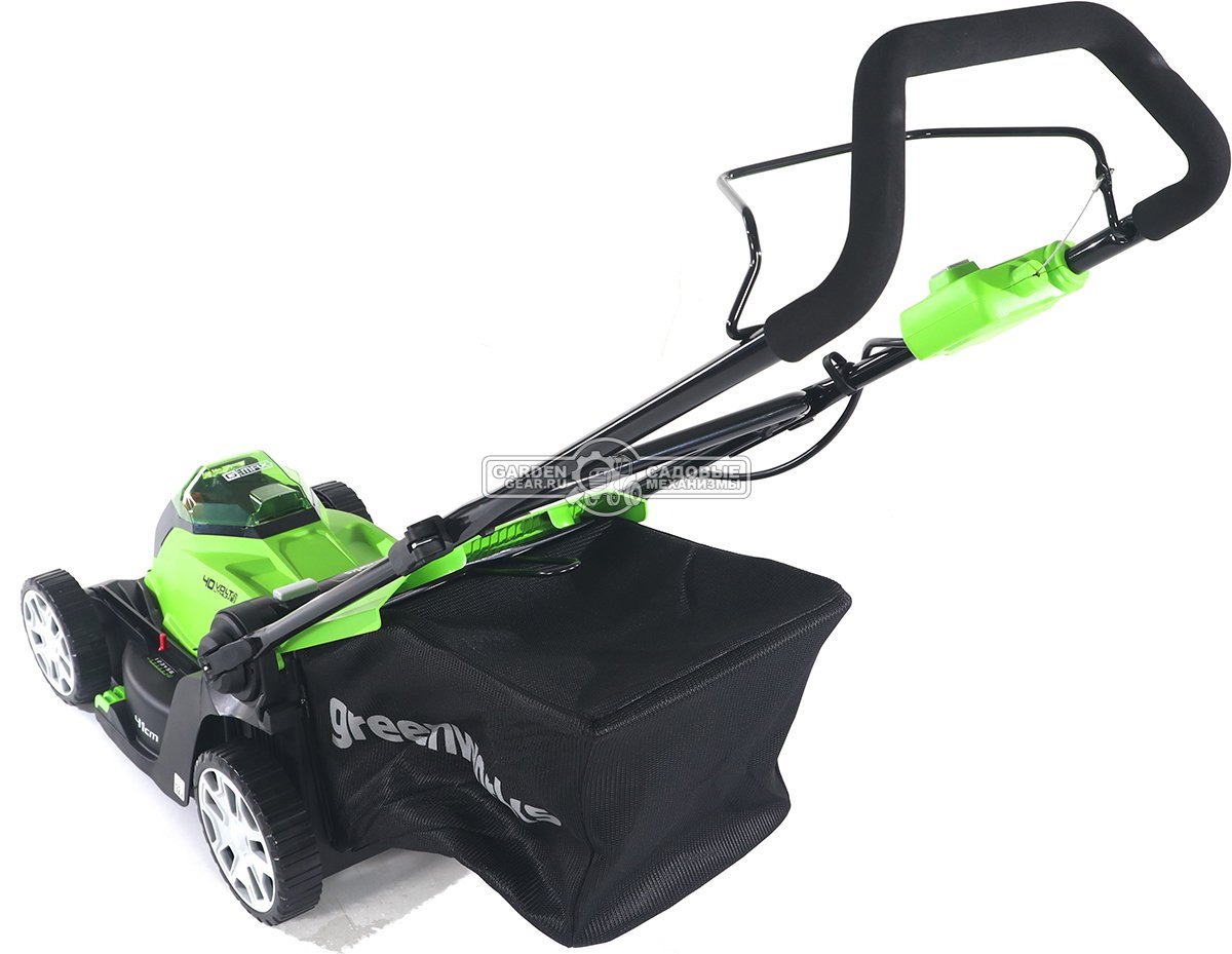 Газонокосилка аккумуляторная GreenWorks G40LM41 без АКБ и ЗУ (PRC, 40В, 41 см, пластик, мульчирование, 50 л, 18 кг, снята с производства)