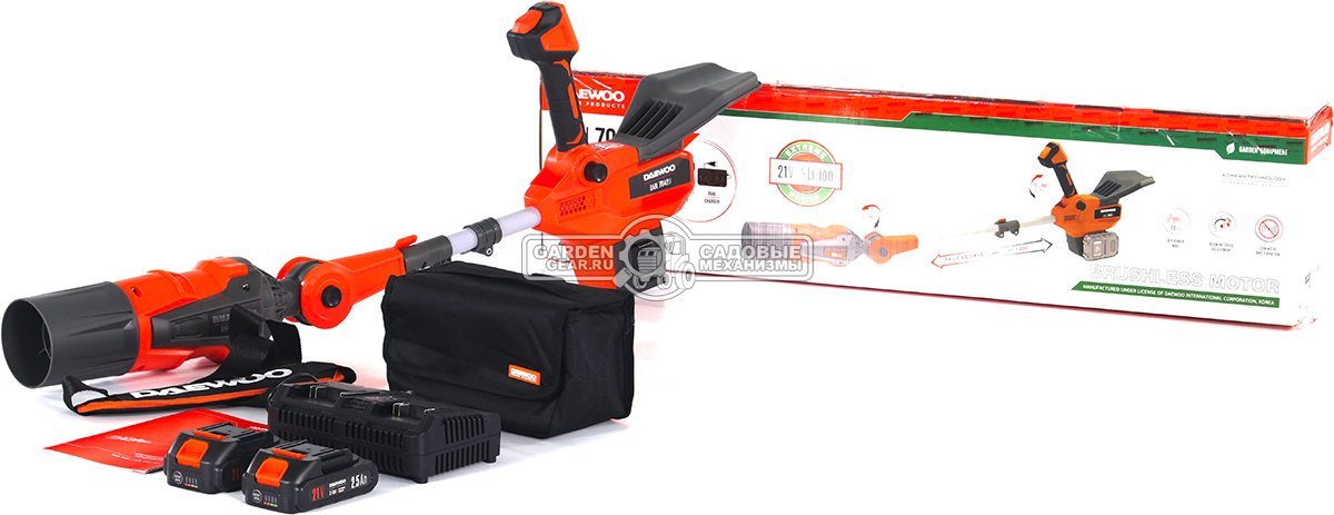 Воздуходувка аккумуляторная Daewoo DABL 7042Li SET с 2 АКБ 2.5 А/ч и ЗУ (PRC, BL 2x21В, 70 м/с, 1400 м3/ч, 3.1 кг)