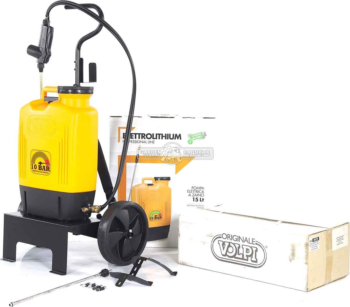 Опрыскиватель аккумуляторный Volpi Elettrolithium 10 BAR 15L CAR с тележкой (ITA, Li-Ion 12В, 8 А/ч, 15 л, 10 Бар, 14 кг)