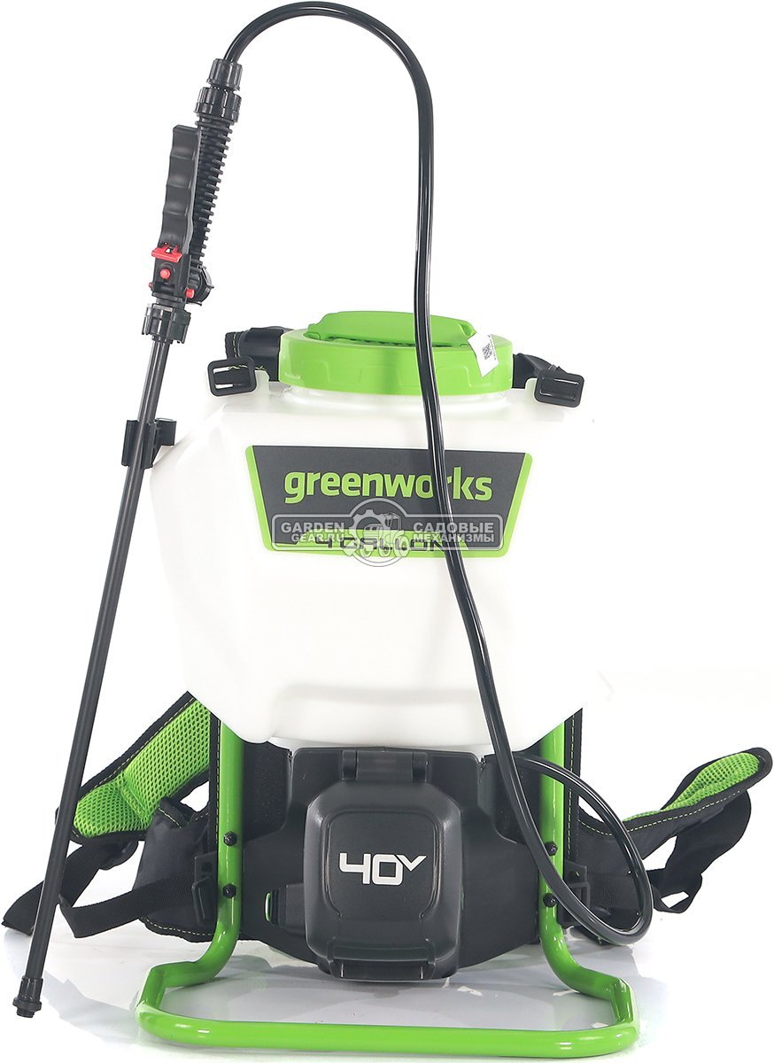 Опрыскиватель аккумуляторный GreenWorks G40BPS с АКБ 2 А/ч и ЗУ (PRC, 40В, ранцевый, 15 л, 1.9 л/мин, 4.7 кг)