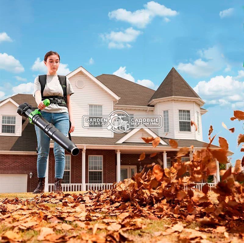 Воздуходувка аккумуляторная ранцевая GreenWorks АGD40BPG2 с АКБ 4 А/ч и ЗУ (PRC, BL 40В, 281 км/ч, 20 м3\мин, Turbo режим)