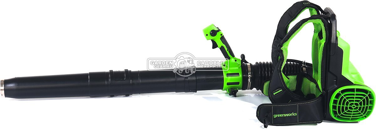 Воздуходувка аккумуляторная ранцевая GreenWorks АGD40BPG2 с АКБ 4 А/ч и ЗУ (PRC, BL 40В, 281 км/ч, 20 м3\мин, Turbo режим)