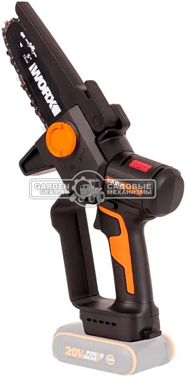 Аккумуляторный цепной сучкорез - минипила Worx WG325E с АКБ 2 А/ч и ЗУ (PRC, BL 20В, шина 5"/12.7 см, 1/4"-1.1-28Е, 1.1 кг)