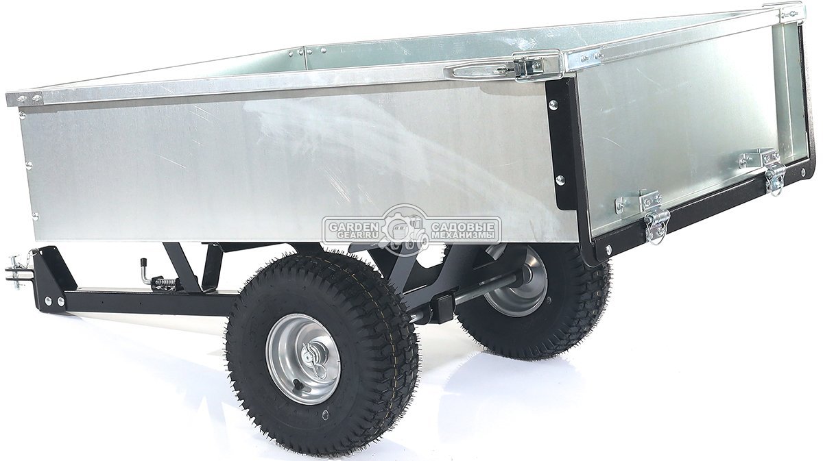 Тележка - прицеп ZimAni GT410x2 Stainless steel 500 для садовых тракторов, с механизмом опрокидывания (оцинкованной сталь, 500 кг)
