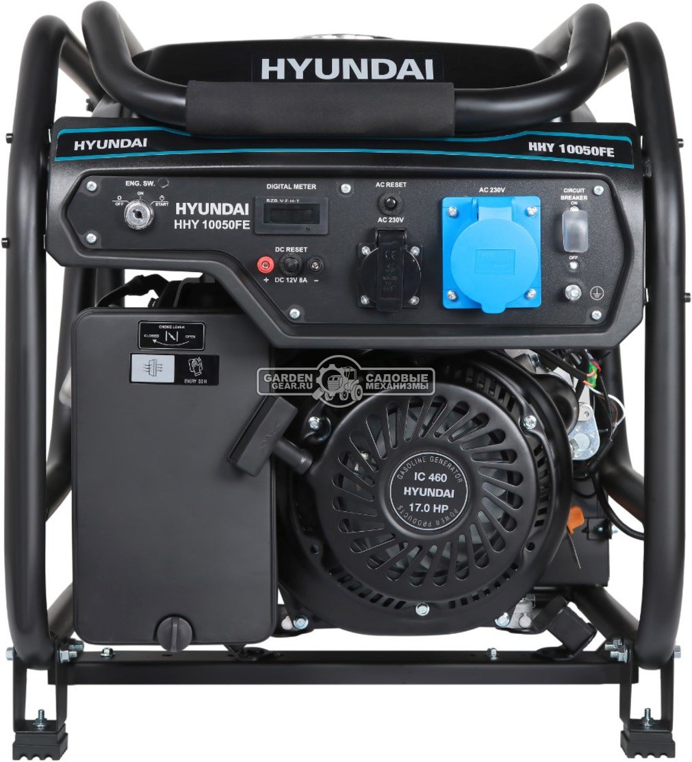 Бензиновый генератор Hyundai HHY 10050FE (PRC, Hyundai, 389 см3, 7,5/8,0 кВт, 25 л, электро стартер, комплект колёс, 99 кг)