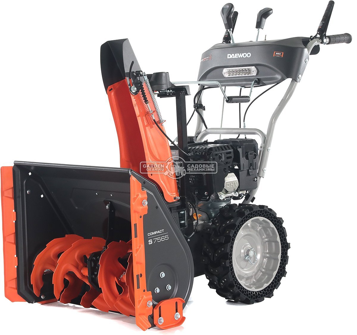 Снегоуборщик Daewoo S 7565 (PRC, 65 см., Daewoo, 220 см3, скорости 6/2, колеса EX-ICE, запуск от аккумулятора 21В, фара, 67 кг.)
