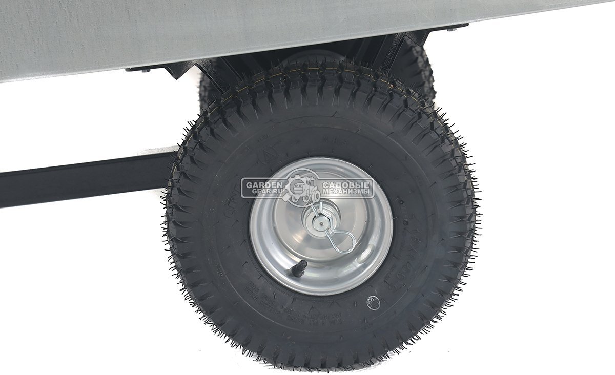 Тележка - прицеп ZimAni GT410x2 Stainless steel 500 для садовых тракторов, с механизмом опрокидывания (оцинкованной сталь, 500 кг)
