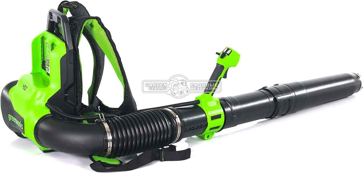 Воздуходувка аккумуляторная ранцевая GreenWorks АGD40BPG2 без АКБ и ЗУ (PRC, BL 40В, 281 км/ч, 20 м3\мин, Turbo режим)