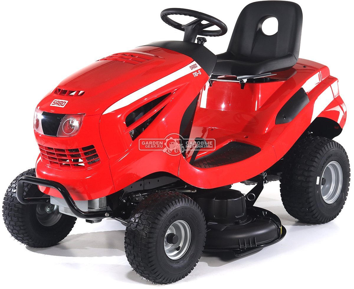 Садовый трактор SABO 110-S (GER, Sabo V-Twin, 708 куб.см., гидростатика, боковой выброс, мульчирование, ширина кошения 110 см, 234 кг.)