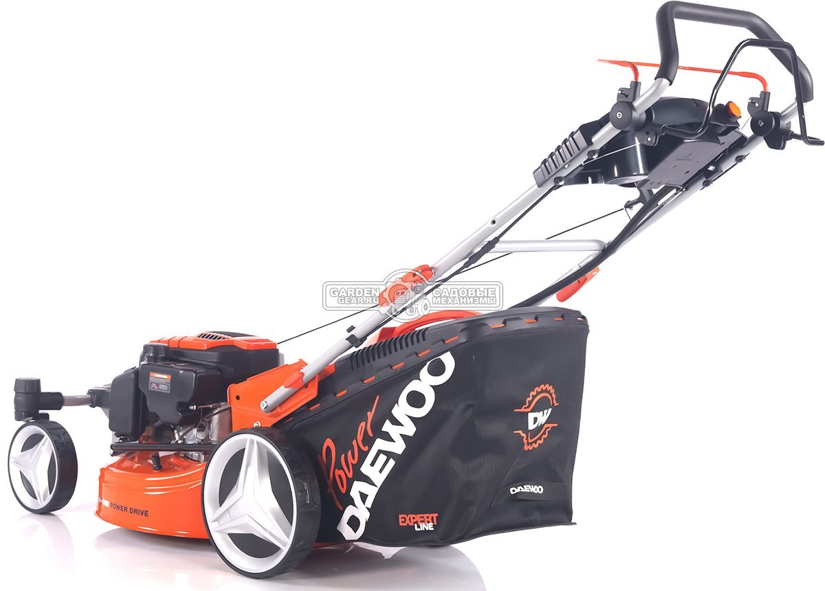 Газонокосилка бензиновая Daewoo DLM 5500SRE с рояльными колесами и эл.запуском (PRC, 54 см, Daewoo 190 см3, TURBO X BLADE, 70 л, сталь, 4 в 1, 36 кг)