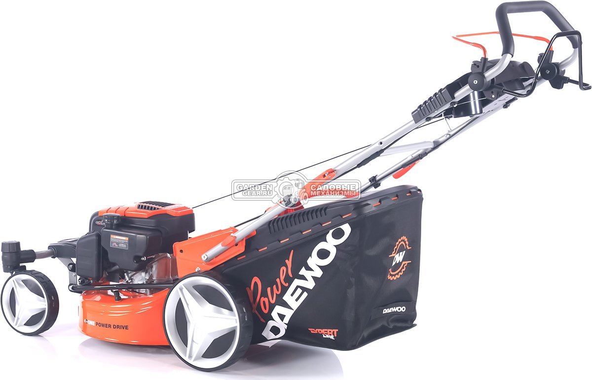 Газонокосилка бензиновая Daewoo DLM 5100SR4 с рояльными колесами (PRC, 50 см, Daewoo 165 см3, 70 л, TURBO X BLADE, сталь, 4 в 1, 32 кг)