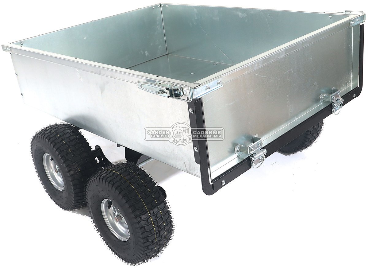Тележка - прицеп ZimAni GT410x4 Stainless steel 500 4WD для садовых тракторов, с механизмом опрокидывания (4 колеса, оцинкованной сталь, 500 кг)