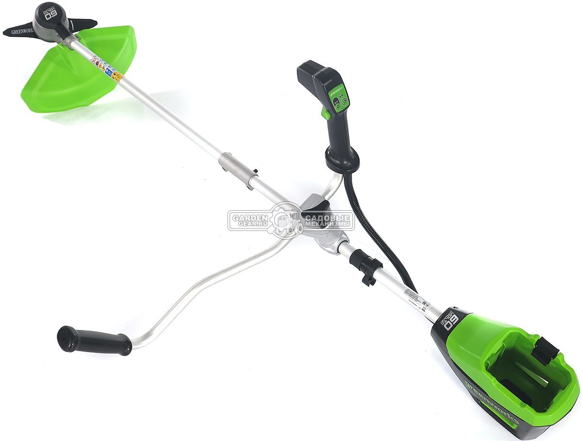 Мотокоса аккумуляторная GreenWorks GD60BCB без АКБ и ЗУ (PRC, BL 60В, нож 2Т + леска 2.0 мм, Т-рукоятка, 3.85 кг)