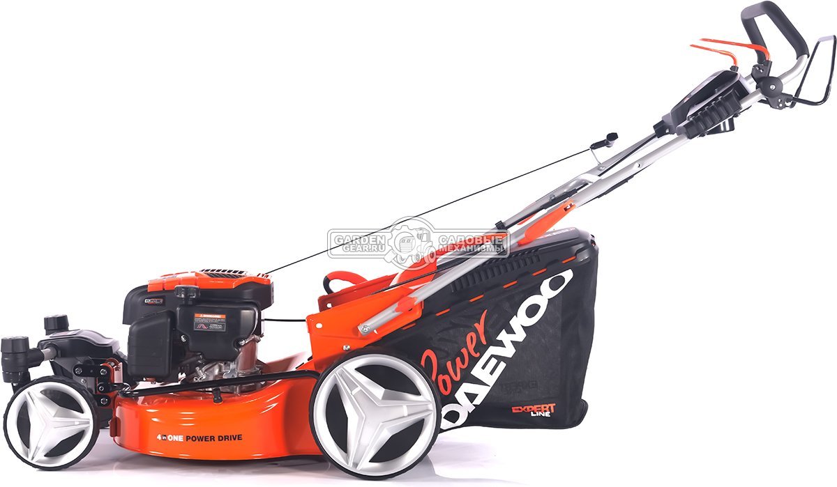 Газонокосилка бензиновая Daewoo DLM 5100SR4 с рояльными колесами (PRC, 50 см, Daewoo 165 см3, 70 л, TURBO X BLADE, сталь, 4 в 1, 32 кг)