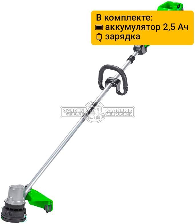 Триммер аккумуляторный GreenWorks GD82LT с АКБ 2.5 А/ч и ЗУ (PRC, BL 82В, леска 2.4 мм, D-рукоятка, 4.25 кг)