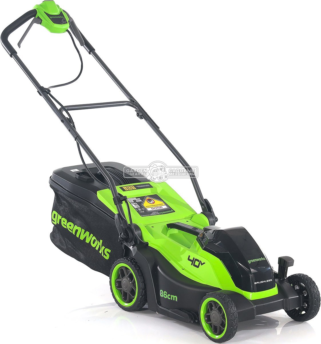 Газонокосилка аккумуляторная GreenWorks GD40LM361 без АКБ и ЗУ (PRC, BL 40В, 36 см, пластик, мульчирование, 40 л, 13 кг)