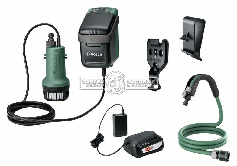 Бочковой насос аккумуляторный Bosch GardenPump 18 с АКБ 2,5 А/ч и ЗУ AL1810CV (PRC, 18В, 2000 л/ч, 2.2 кг)