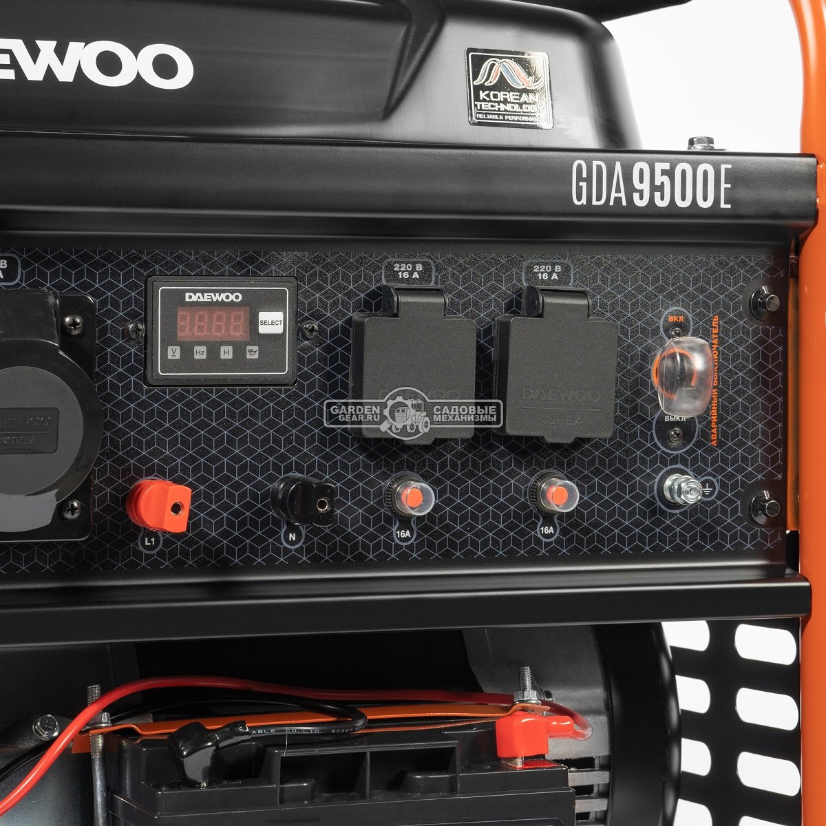 Бензиновый генератор Daewoo GDA 9500E (PRC, 460 см3, 8,0/8,6 кВт, электростартер, разъем ATS, колеса, 30 л, 93,4 кг.)